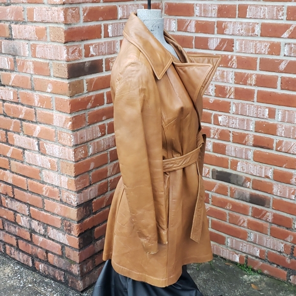 Vintage 1960s Belted Leather Duster Topper Coat - Picture 10 of 15